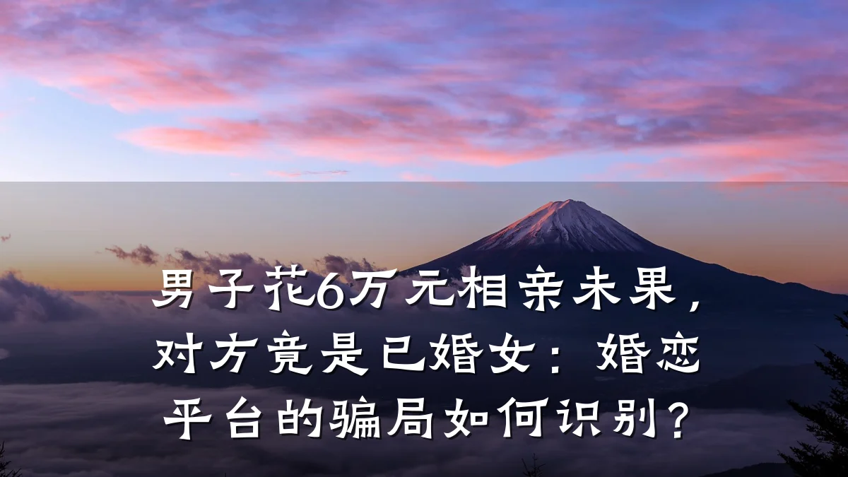 男子花6万元相亲未果,对方竟是已婚女:婚恋平台的骗局如何识别?