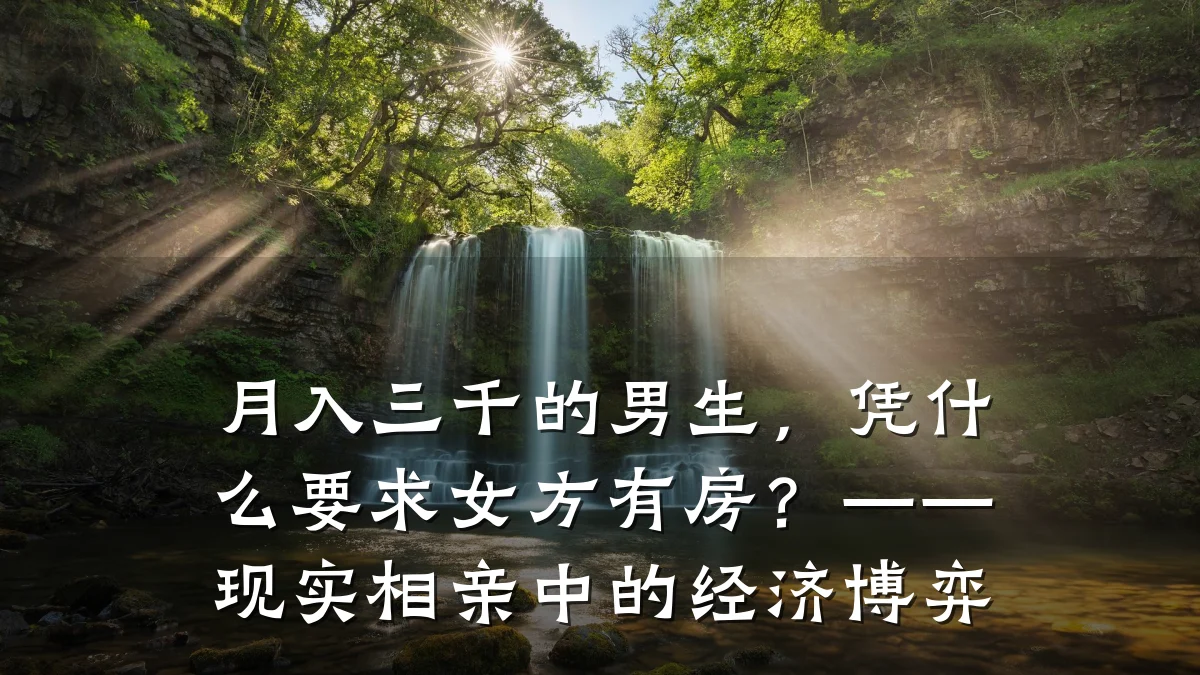 月入三千的男生,凭什么要求女方有房?——现实相亲中的经济博弈